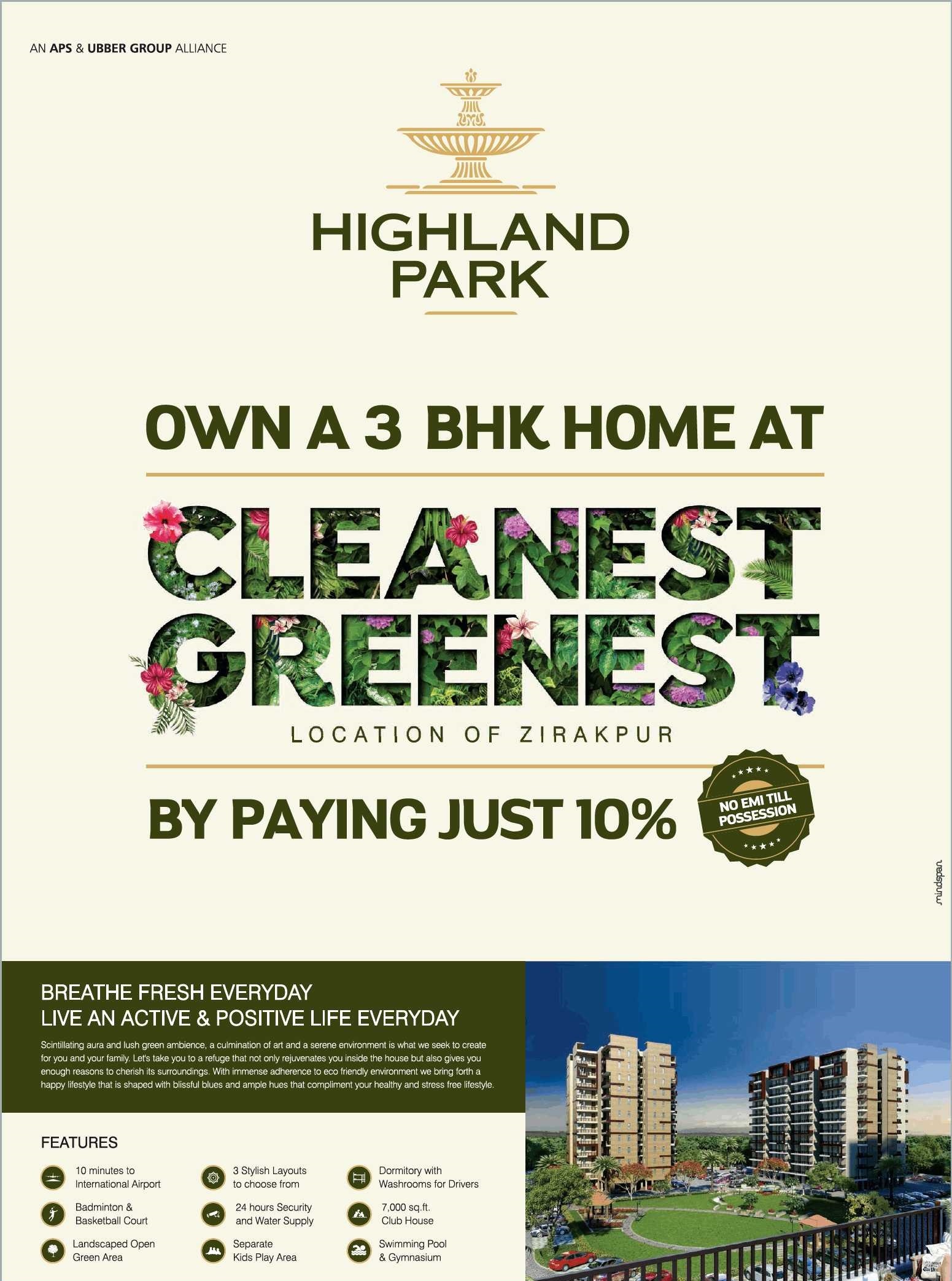 Pay just 10% to book with no EMI till possession at Ubber Highland Park in Chandigarh Update
